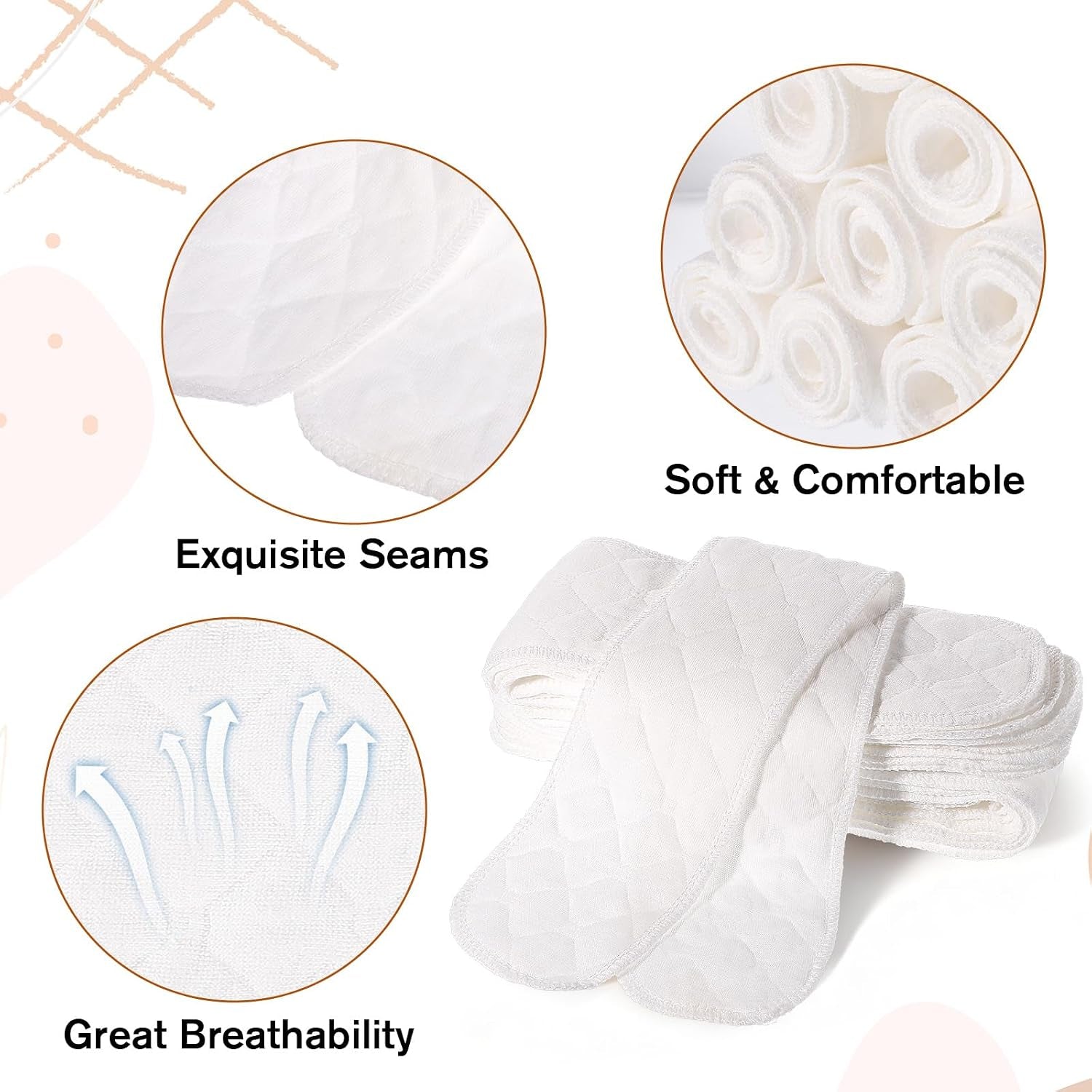 10 Pcs Cotton Bra Liners, 3 Layer Washable Bra Sweat Liners Reusable under Breast Sweat Pads for Women Absorb Sweating, 18X3 Inch