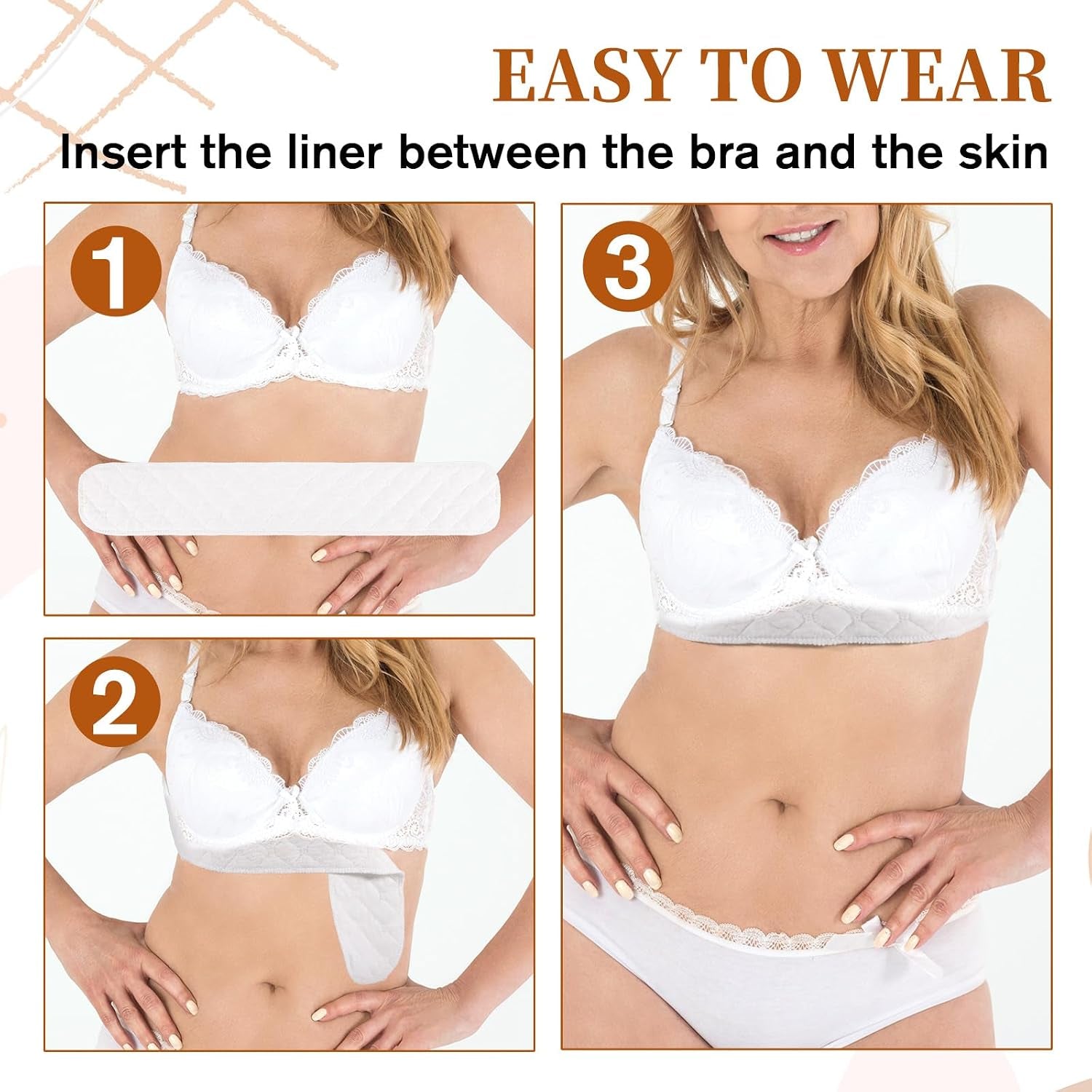 10 Pcs Cotton Bra Liners, 3 Layer Washable Bra Sweat Liners Reusable under Breast Sweat Pads for Women Absorb Sweating, 18X3 Inch